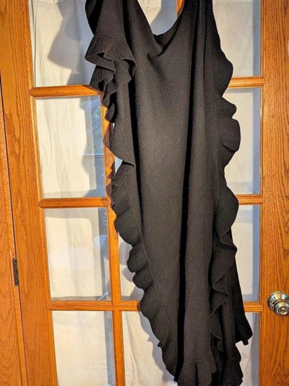 Garnet Hill Cashmere Ruffle Poncho Black Like New